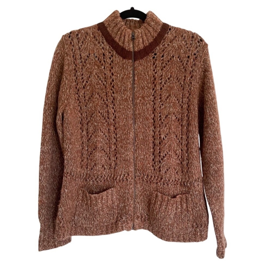 Woolrich‎ Women's Zip-Up Knit Sweater Size S Warm Browns Wool Blend with Pockets